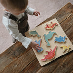 Mushie Wooden Dinosaur Puzzle for Kids Educational Toy with Seven Dino Pieces - Toys & Games > Puzzles > Wooden & Pegged Puzzles Wooden Puzzle