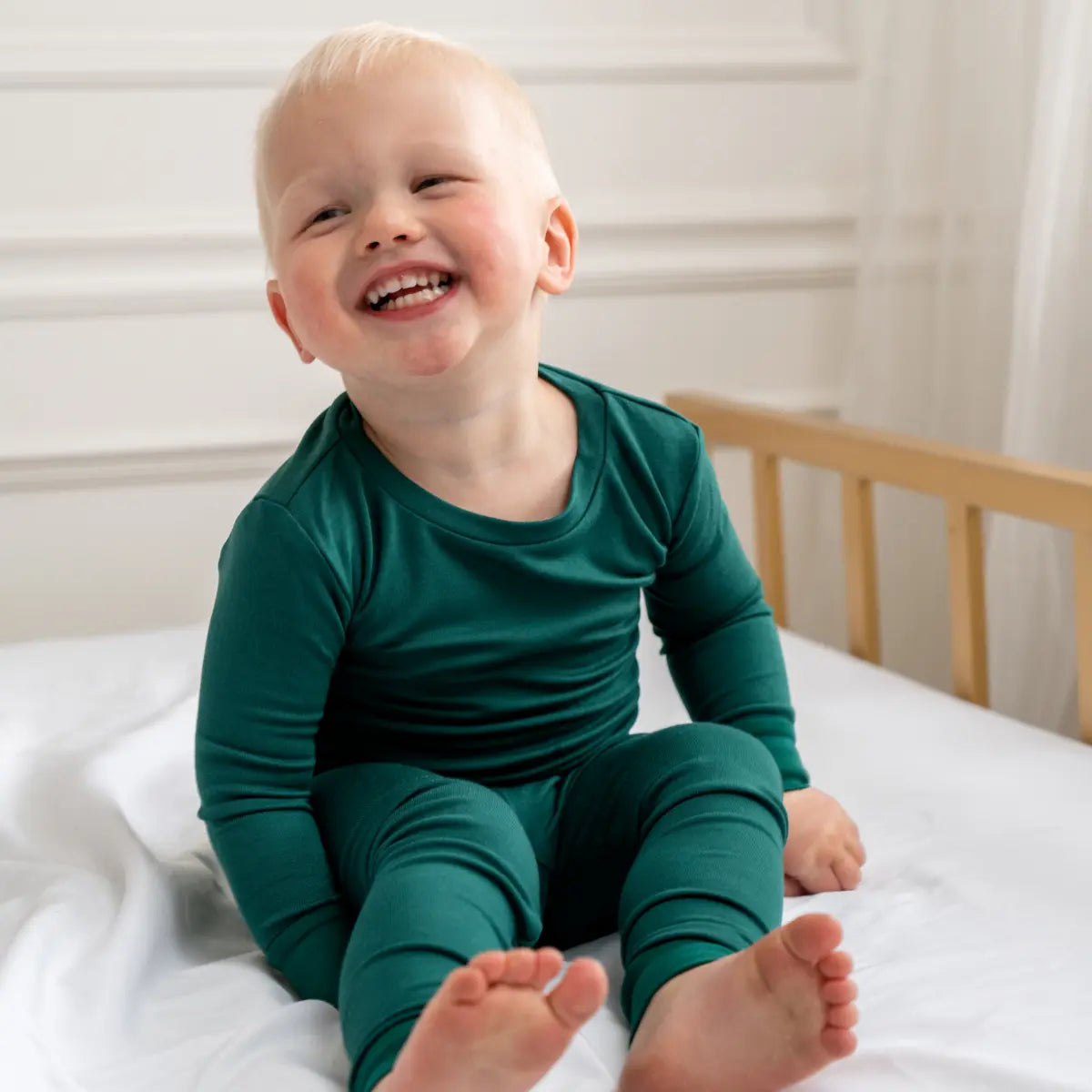 Toddler Kids Bamboo Pajamas Forest Green.