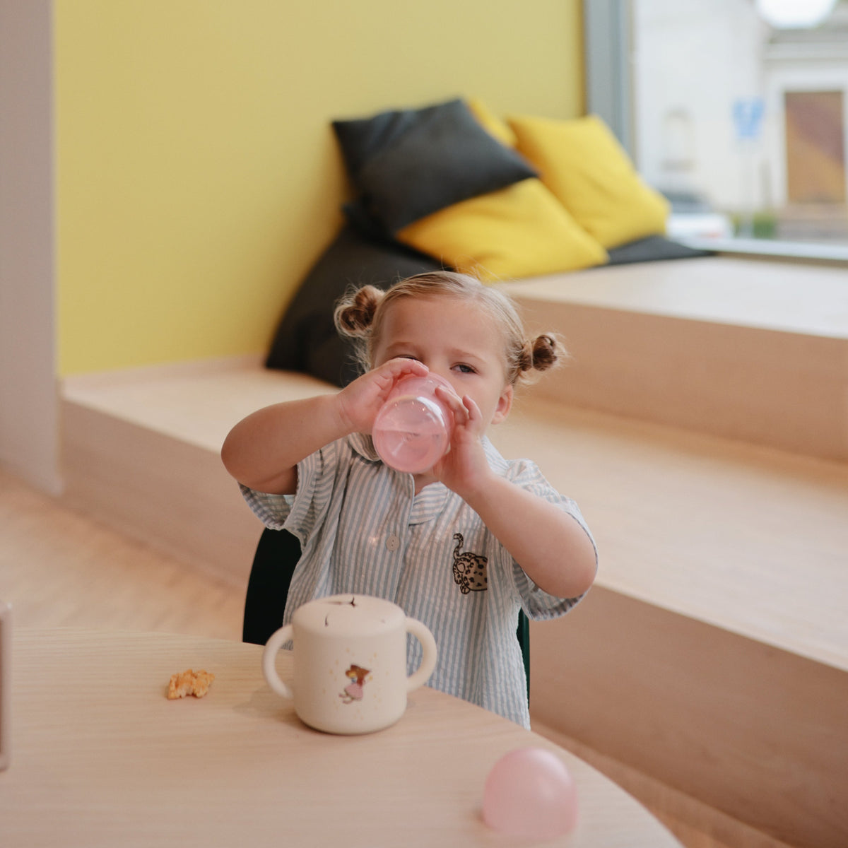 Mushie Soft Spout Sippy Cup, gentle for organic baby feeding.