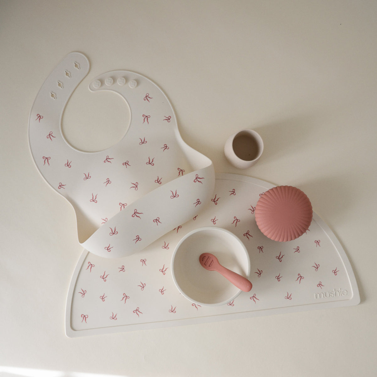 Mushie silicone placemat, non-toxic, non-slip, easy-clean for baby feeding.