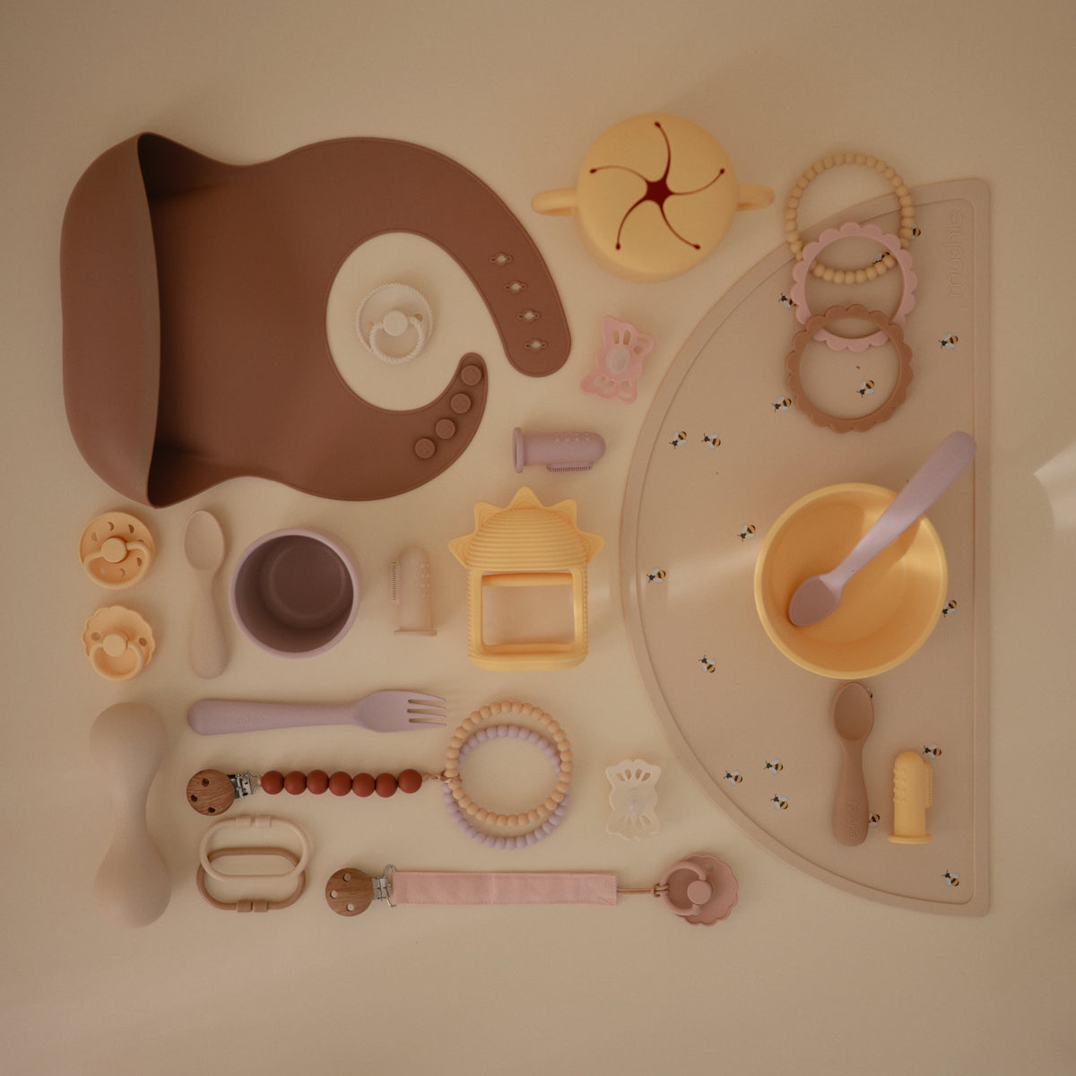 Mushie silicone placemat, non-slip and food-grade safe for babies.
