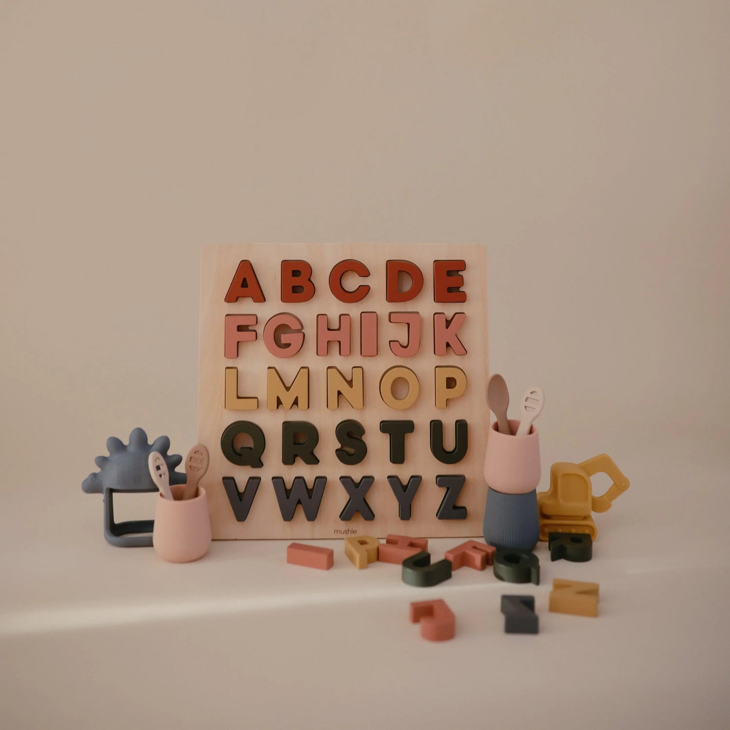 Wooden Alphabet Puzzle Educational Toy for Kids with 26 Capital Letters Mushie