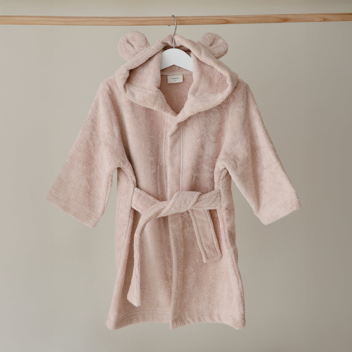 Mushie baby bear hooded bath robe.