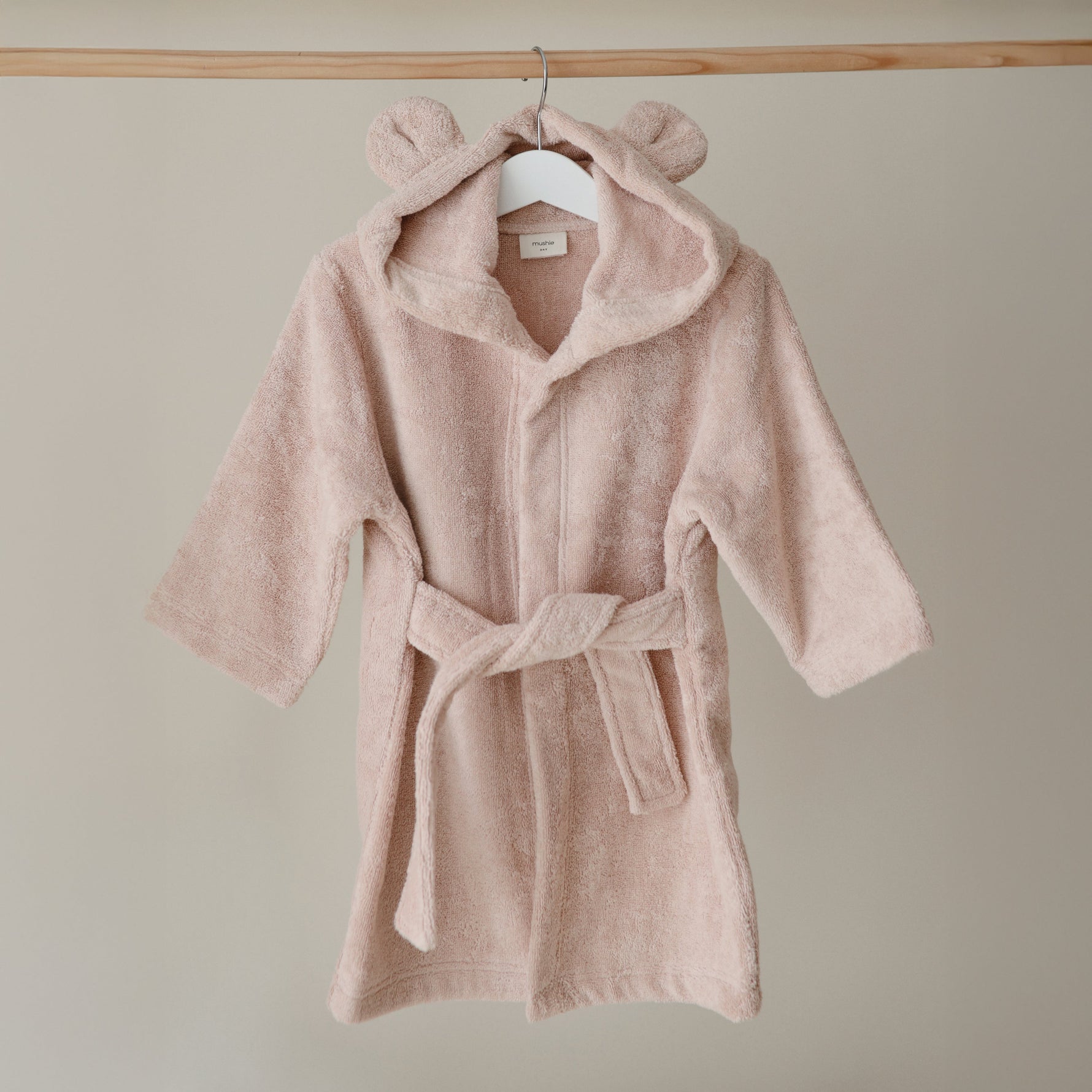 Mushie baby bear hooded bath robe.