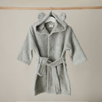 Mushie baby bear hooded robe, ultra-soft organic cotton.