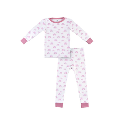 Toddler Kids Bamboo Pajamas Pink Rainbow LuxeWeave Fabric.