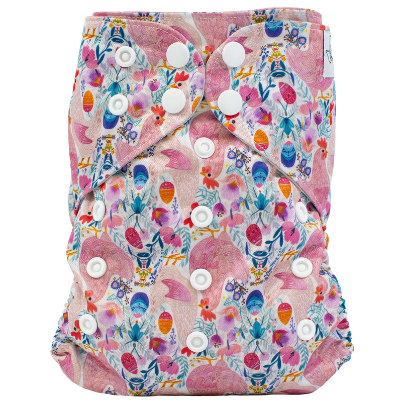Slim Fit Pocket Cloth Diaper with floral pattern and adjustable snaps.