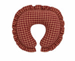 Nursing pillow cover in red and beige gingham with a ruffle trim