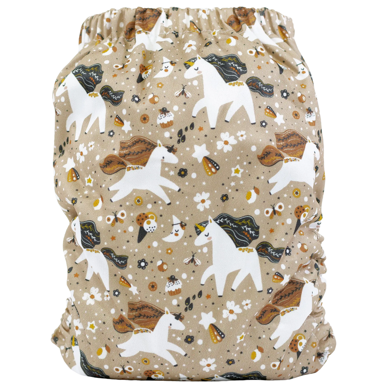 Slim Fit Pocket Cloth Diaper with unicorn and floral print, fits 8-40lbs babies, ideal for summer.