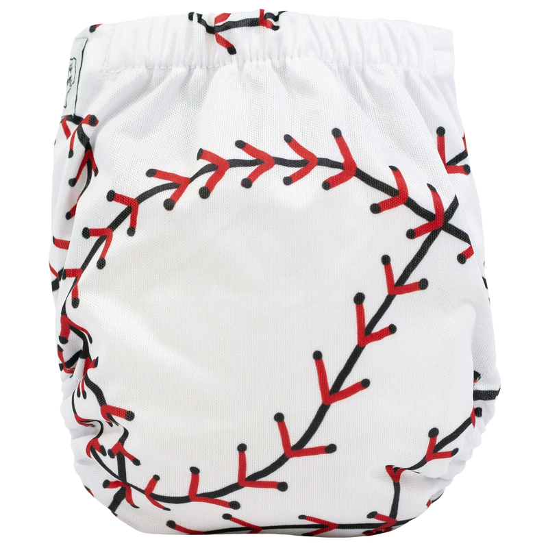Tiny Tushies Newborn AIO Cloth Diaper with baseball pattern design.