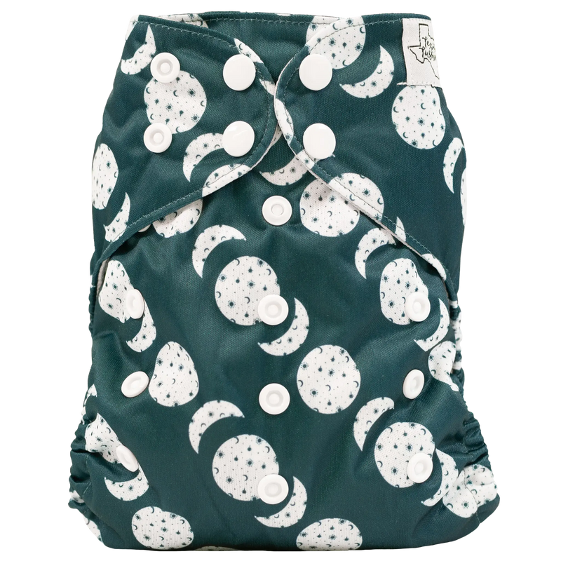 Slim Fit Pocket Cloth Diaper with moon pattern and adjustable snaps.