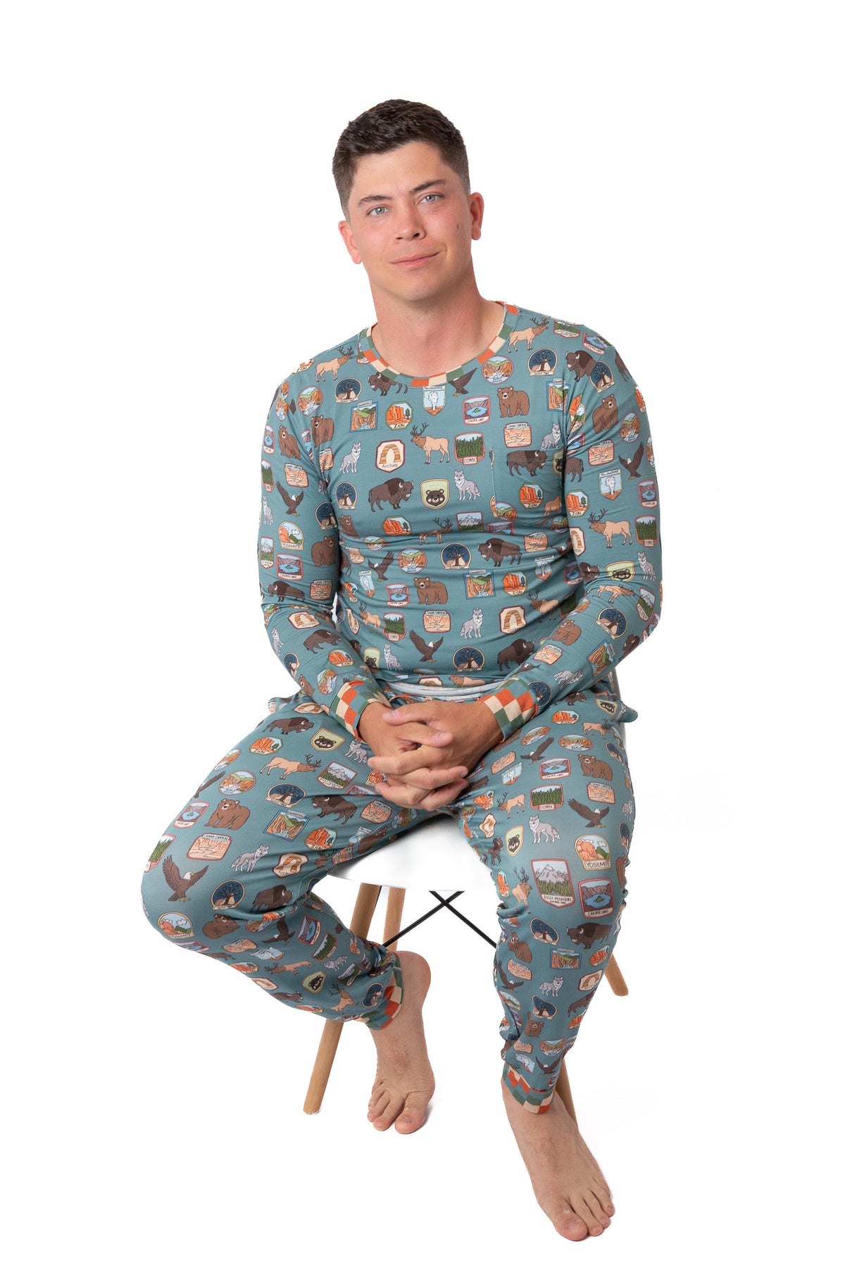Men’s My First Adventure National Parks 2-Piece Pajama Set | Wildlife Sleepwear by Rayn’s Tiny Stitches