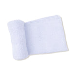 Light blue plush chenille baby blanket laid flat in a square