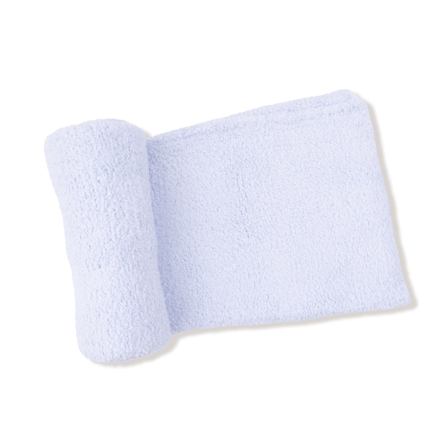 Light blue chenille stroller blanket with a soft plush texture, laid flat