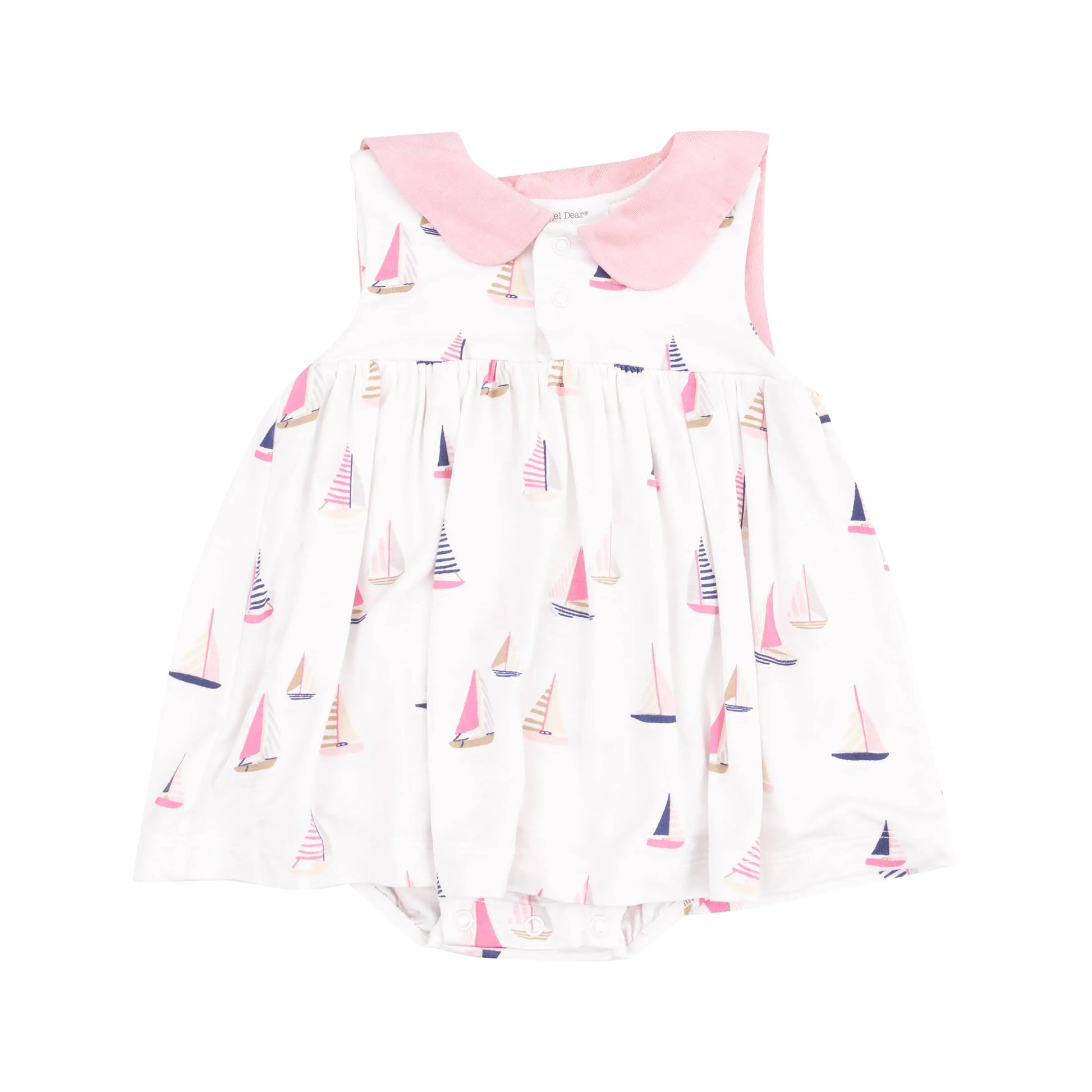 Sailor Bodysuit Dress With Embroidery Sailboats Pink.