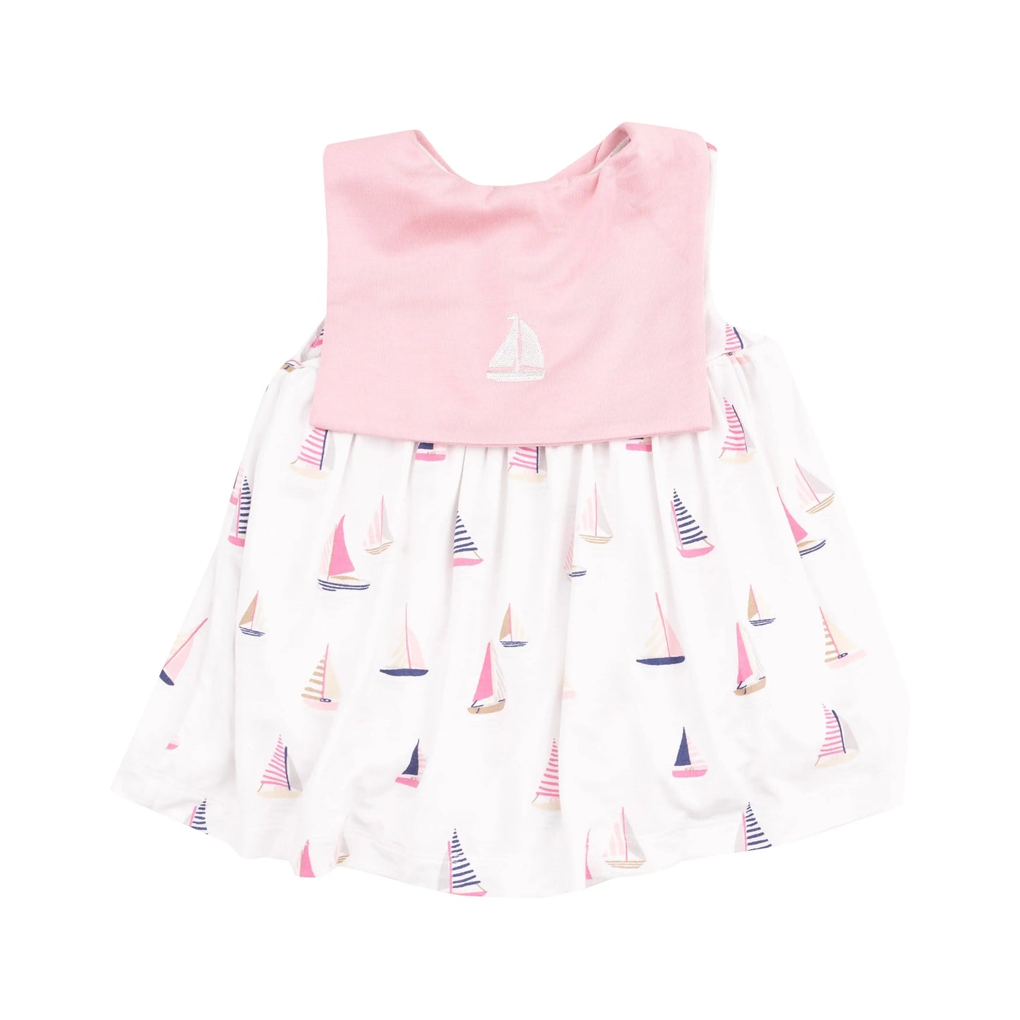 Sailor Bodysuit Dress With Embroidery Sailboats Pink.