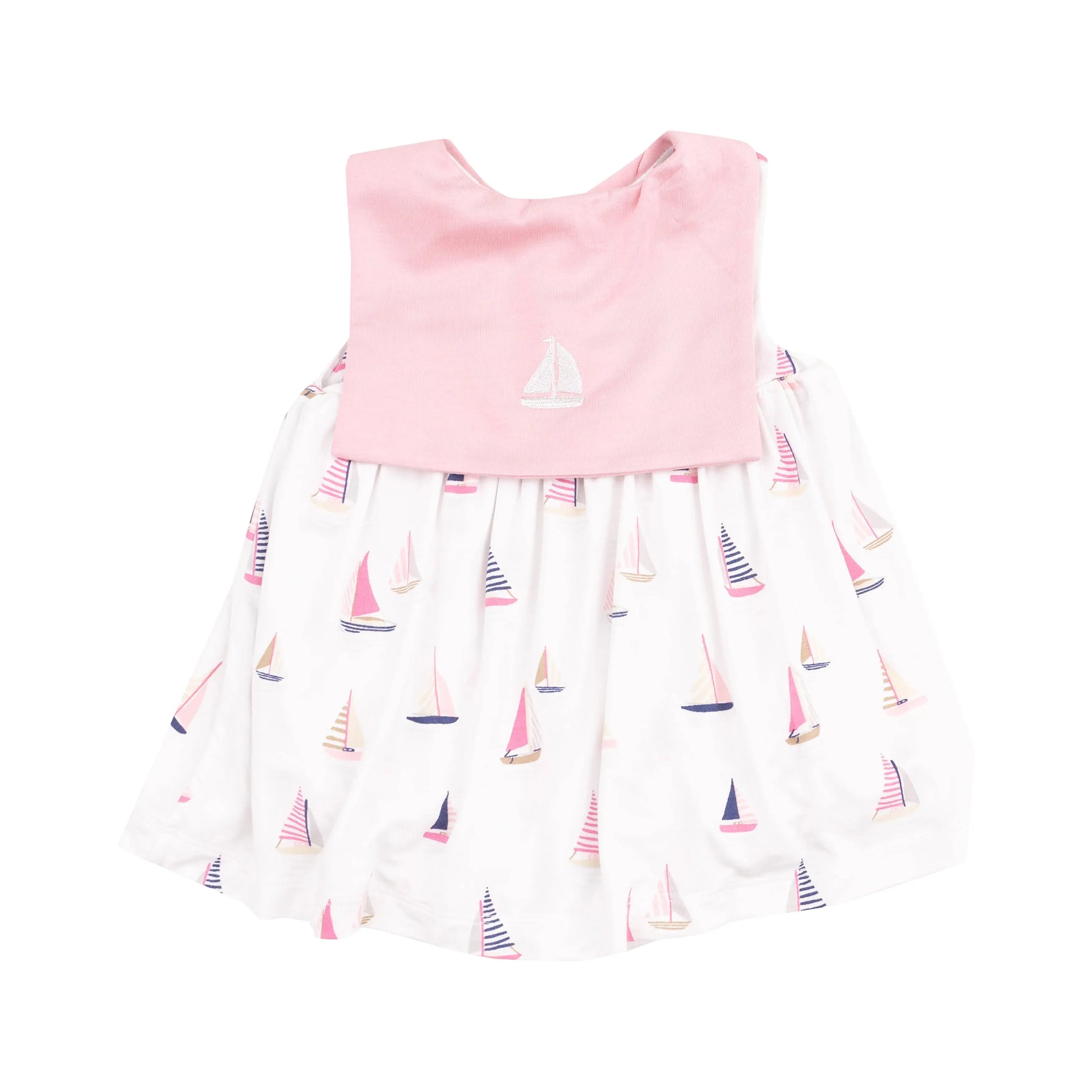 Sailor Bodysuit Dress With Embroidery Sailboats Pink.