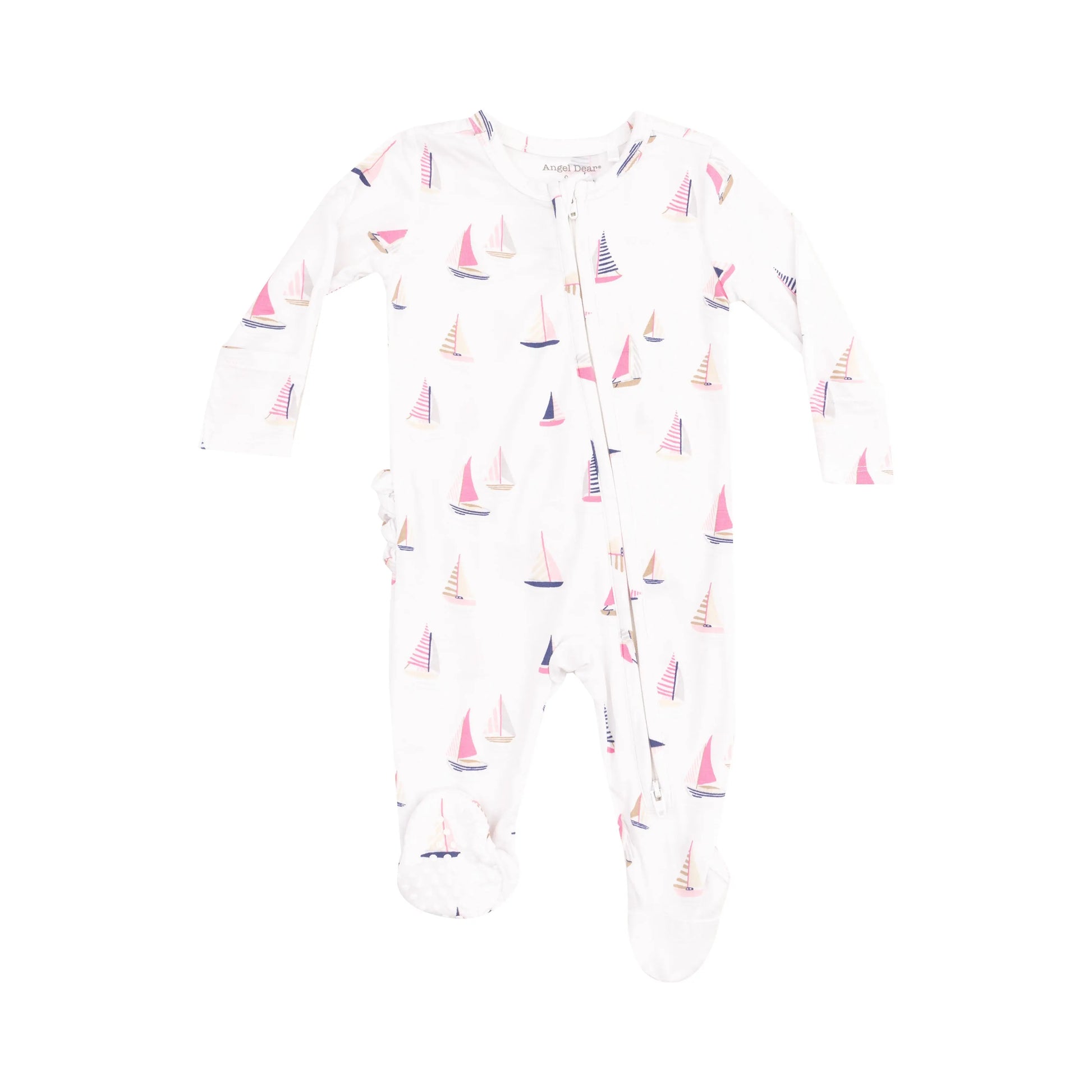 2 Way Zipper Ruffle Back Footie Sailboats Pink.