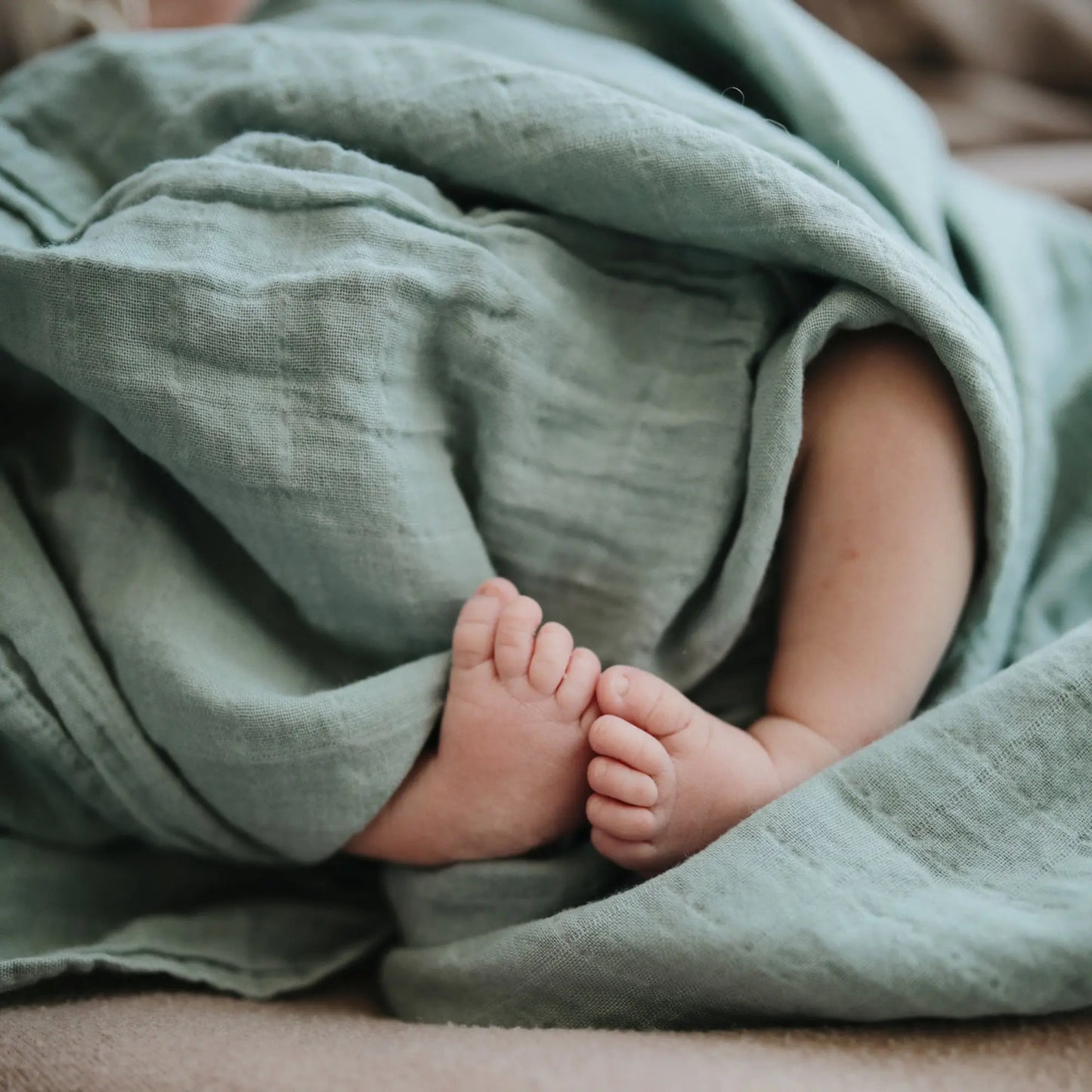 Organic Cotton Muslin Swaddle Blanket for Baby Cuddling and Nursing Mushie
