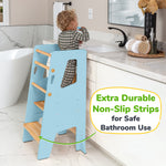 Adjustable Ocodile toddler kitchen tower with safety bars.