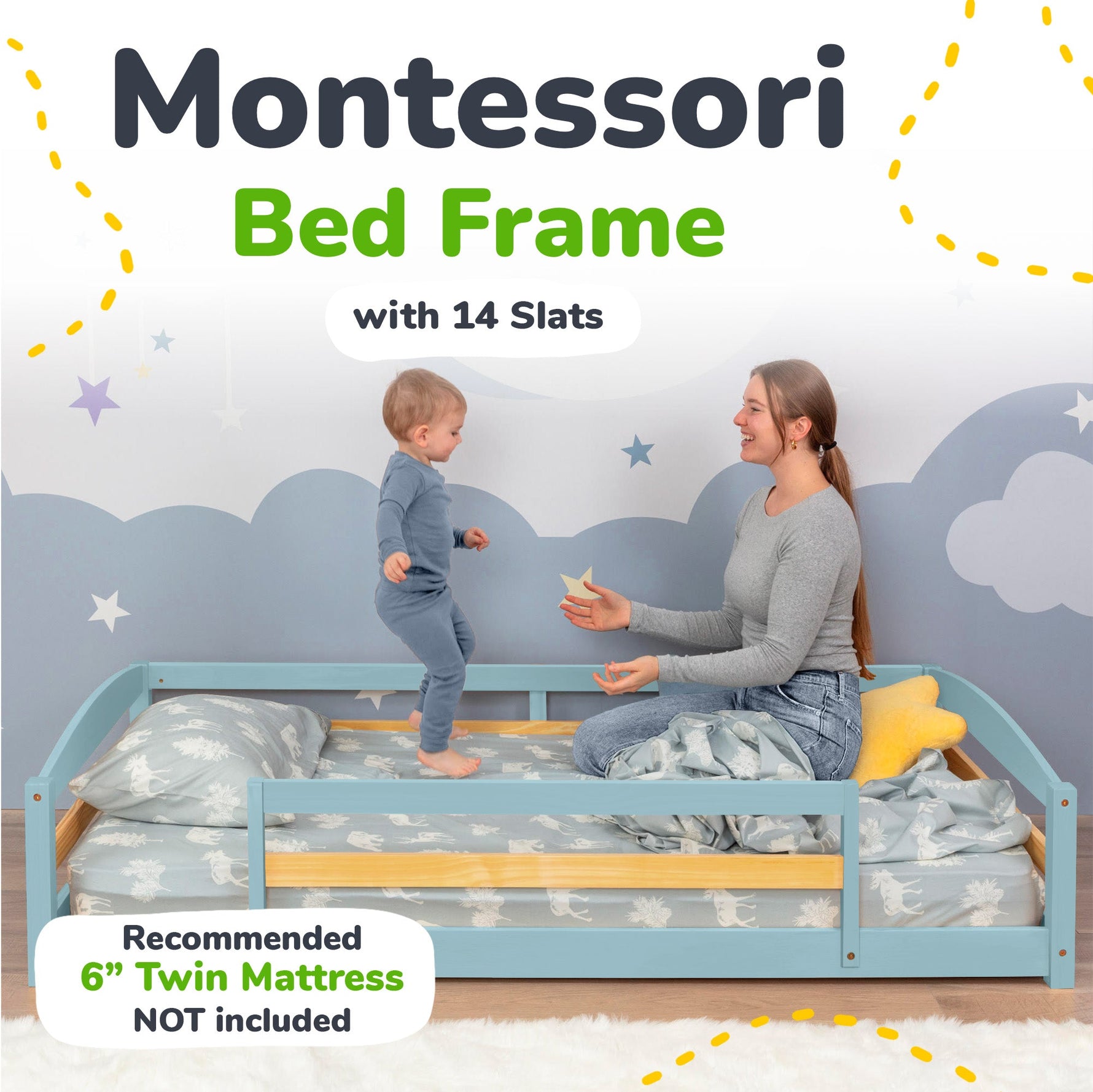 Twin Size Montessori-Inspired Floor Bed with Safety Guardrails for Kids by Ocodile.com