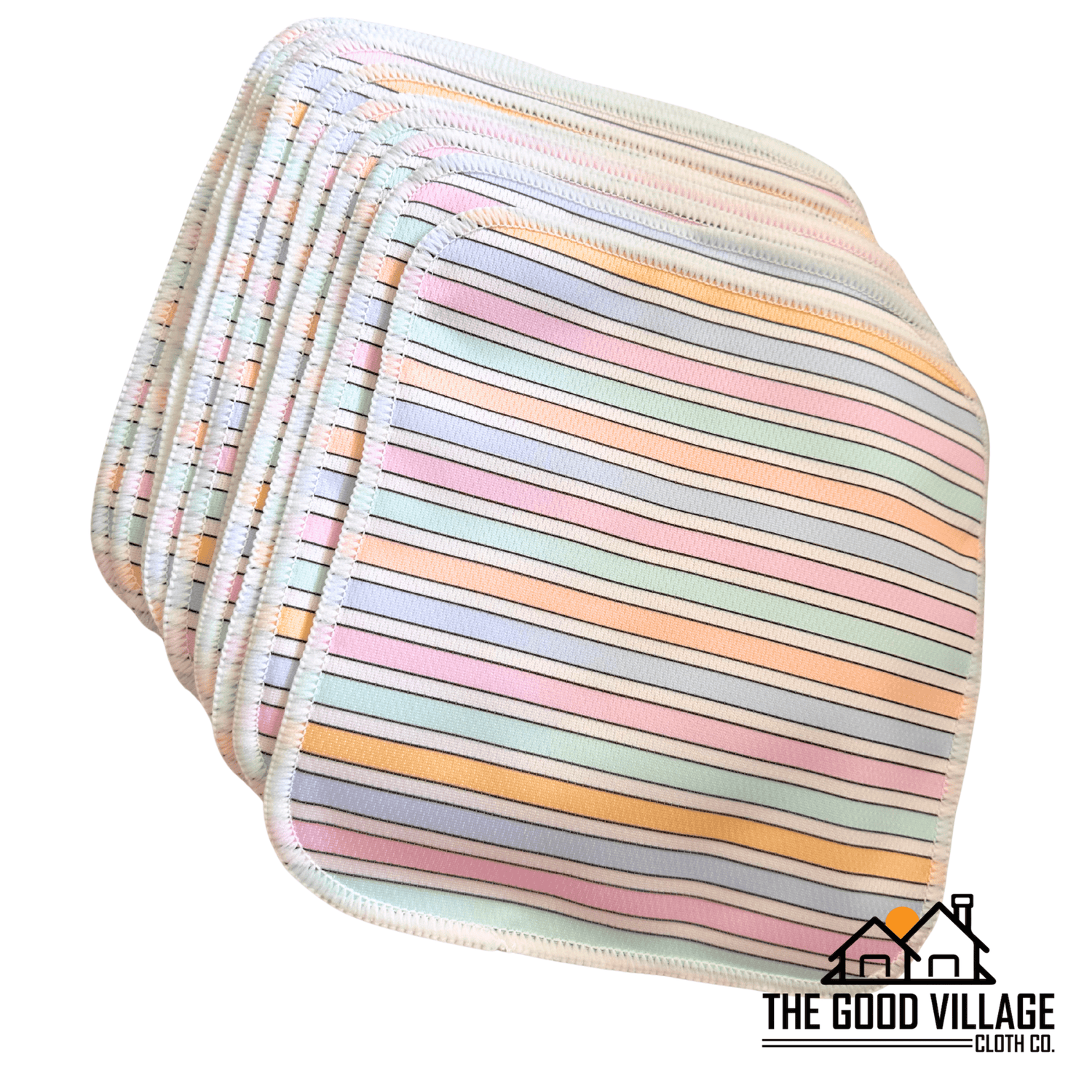 The Good Village Cloth Co. 10 - Pack Durable Bamboo Cloth Wipes  Off with Water - Resistant AWJ | Sun - Kissed Stripe -