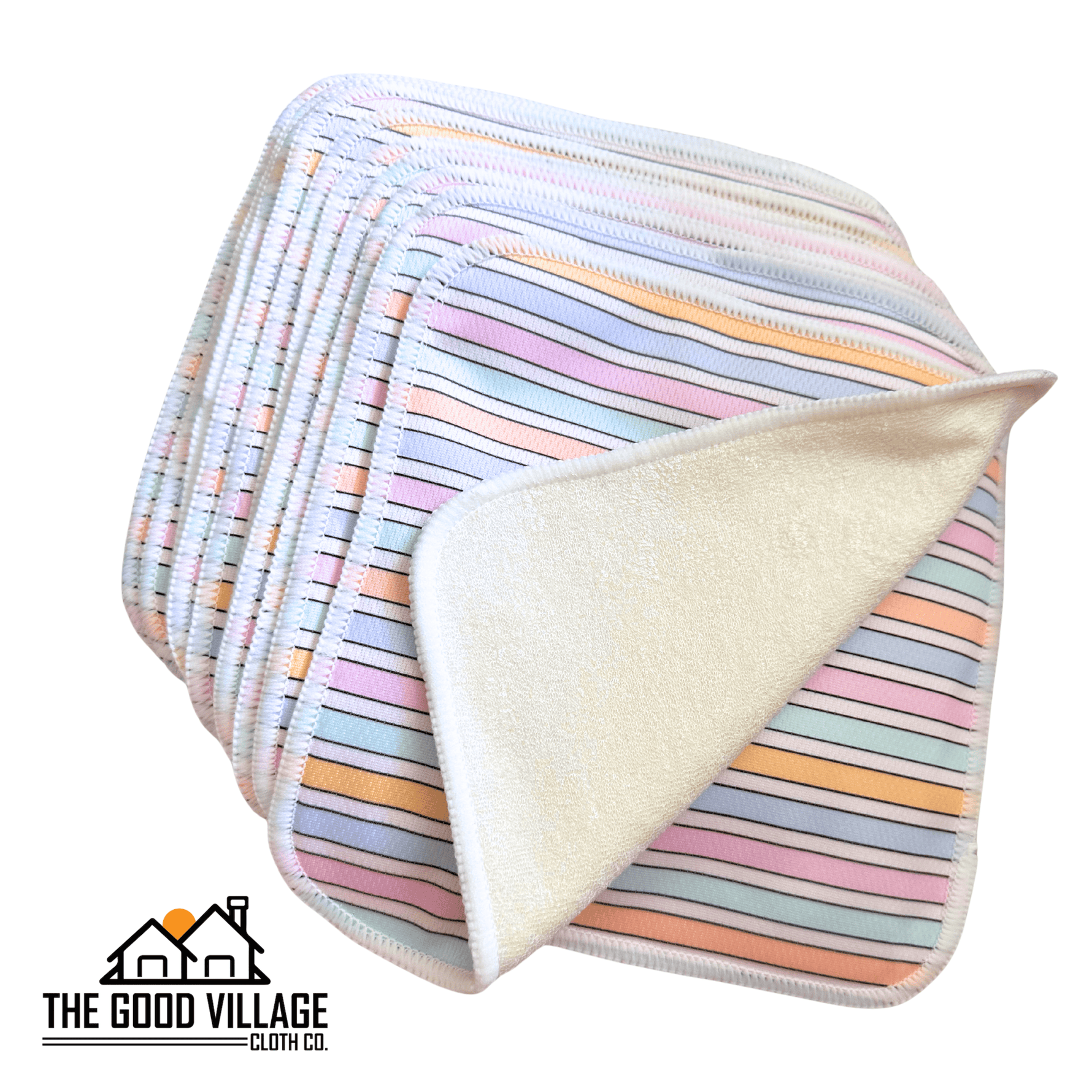 The Good Village Cloth Co. 10 - Pack Durable Bamboo Cloth Wipes –Off with Water - Resistant AWJ | Sun - Kissed Stripe -