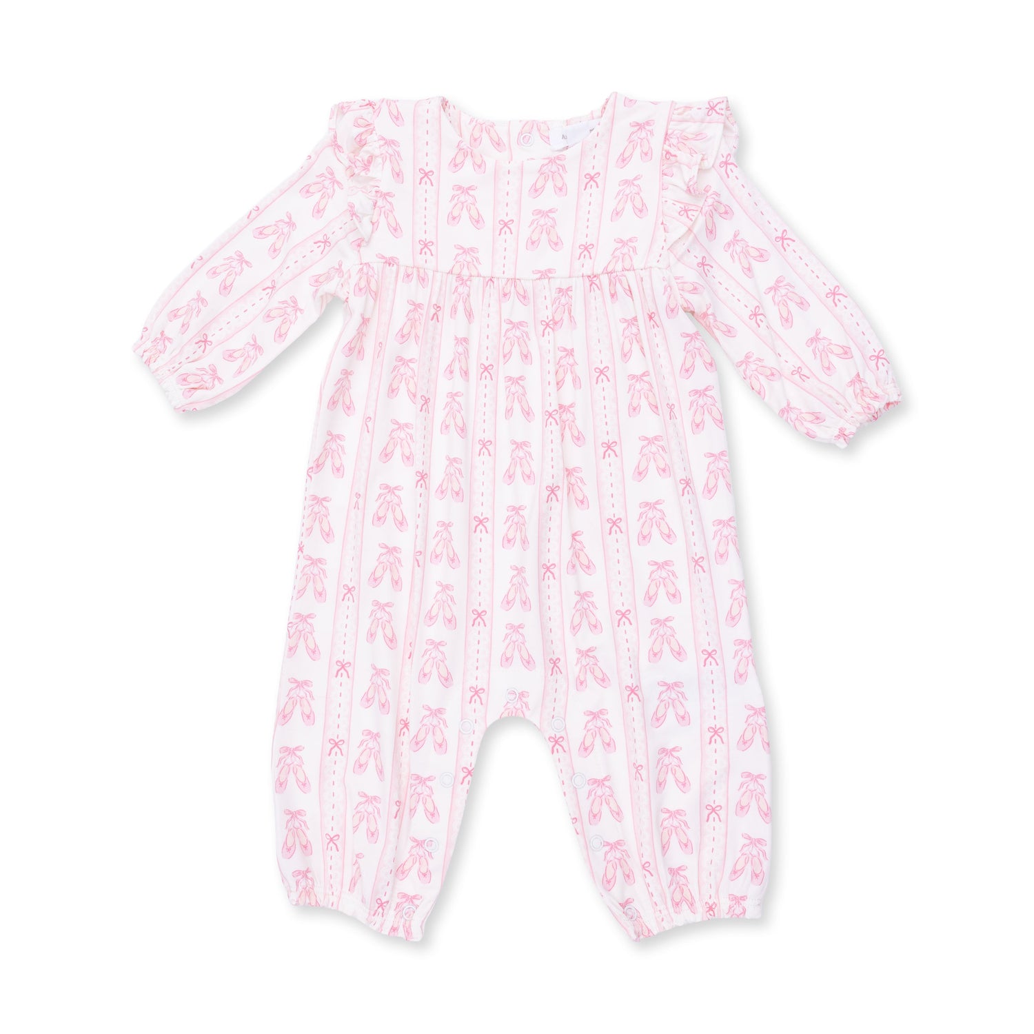 Ballet Shoes Ribbon Stripe - Ruffle Sleeve Snap Romper