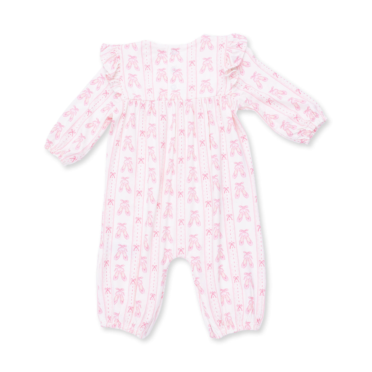Ballet Shoes Ribbon Stripe Ruffle Romper by Angel Dear (view 4 of 6)