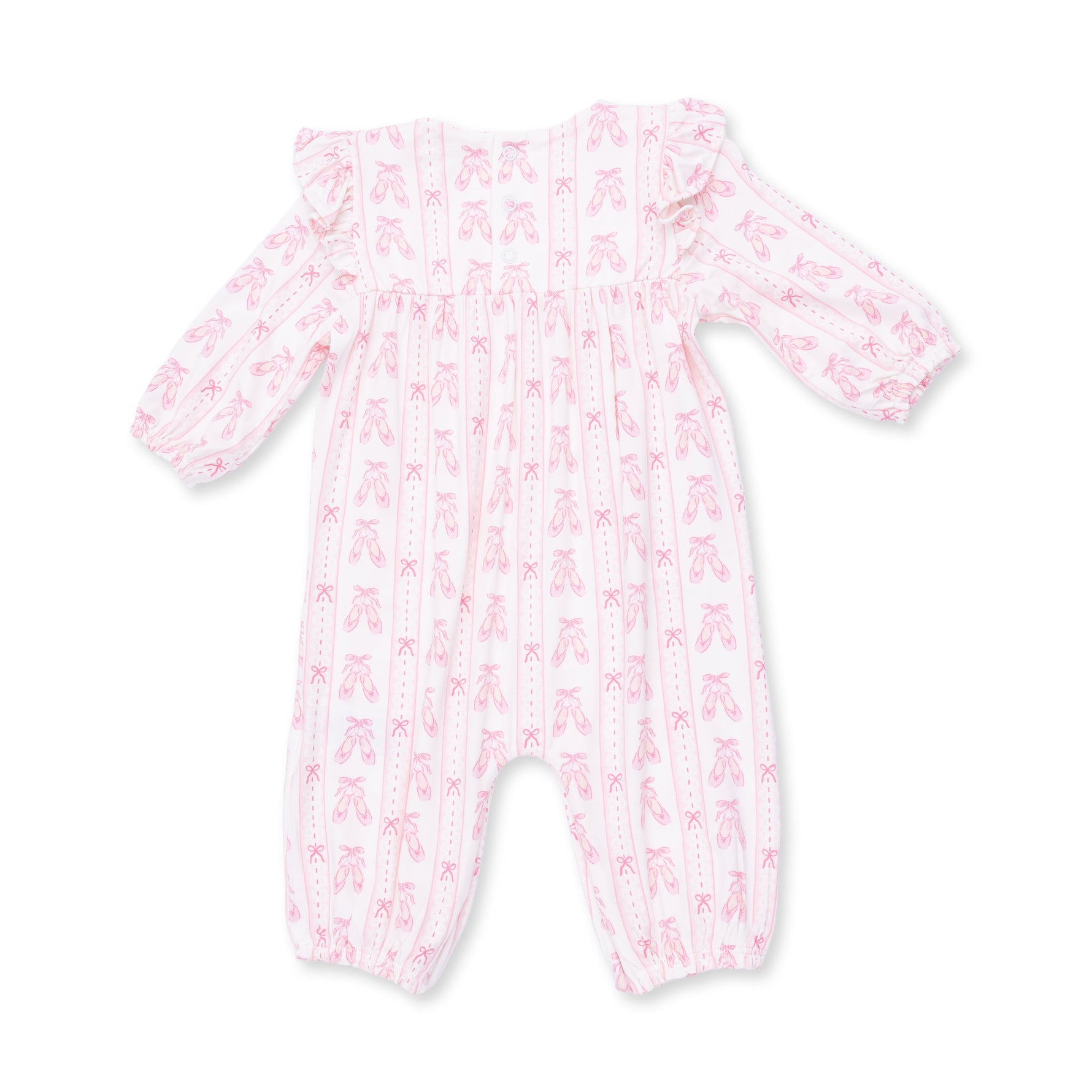 Ballet Shoes Ribbon Stripe Ruffle Romper by Angel Dear (view 4 of 6)
