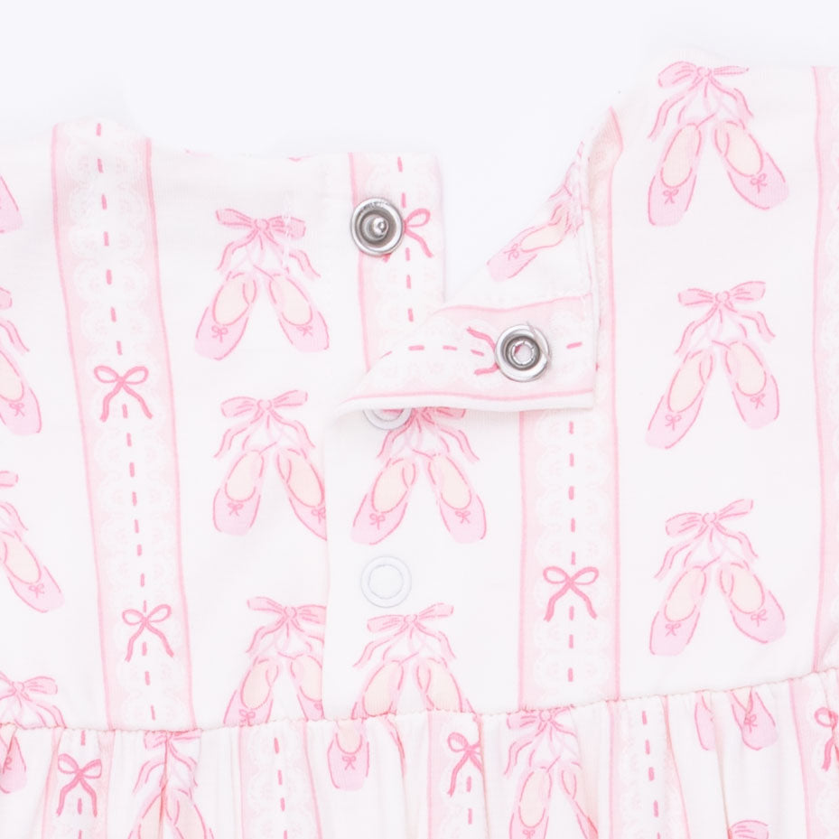 Ballet Shoes Ribbon Stripe Ruffle Romper by Angel Dear (view 5 of 6)