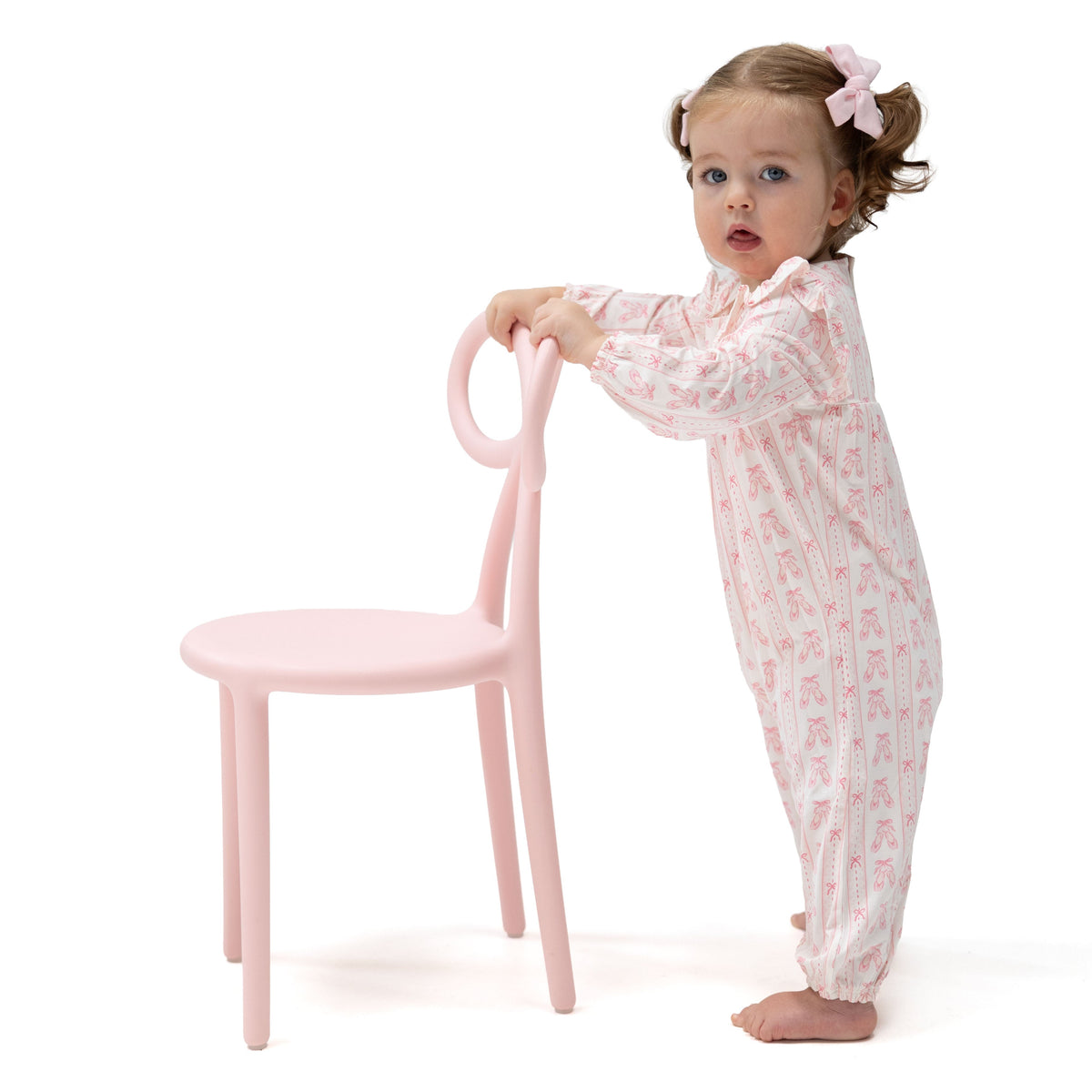 Ballet Shoes Ribbon Stripe Ruffle Romper by Angel Dear (view 3 of 6)