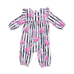 Cabbage Rose Stripe - Ruffle Sleeve Snap Romper by Angel Dear
