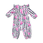 Cabbage Rose Stripe - Ruffle Sleeve Snap Romper by Angel Dear