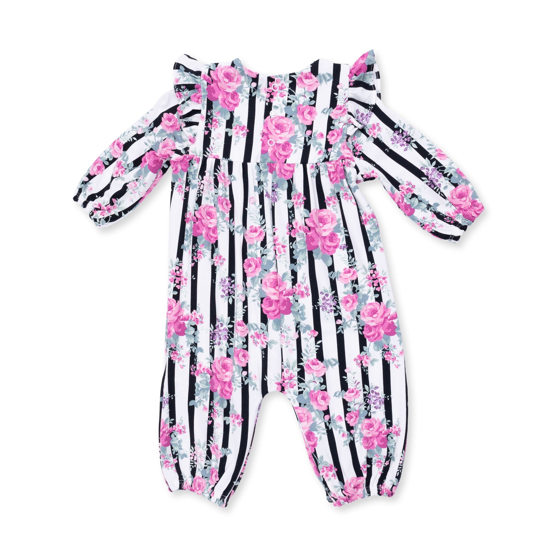 Cabbage Rose Stripe - Ruffle Sleeve Snap Romper by Angel Dear