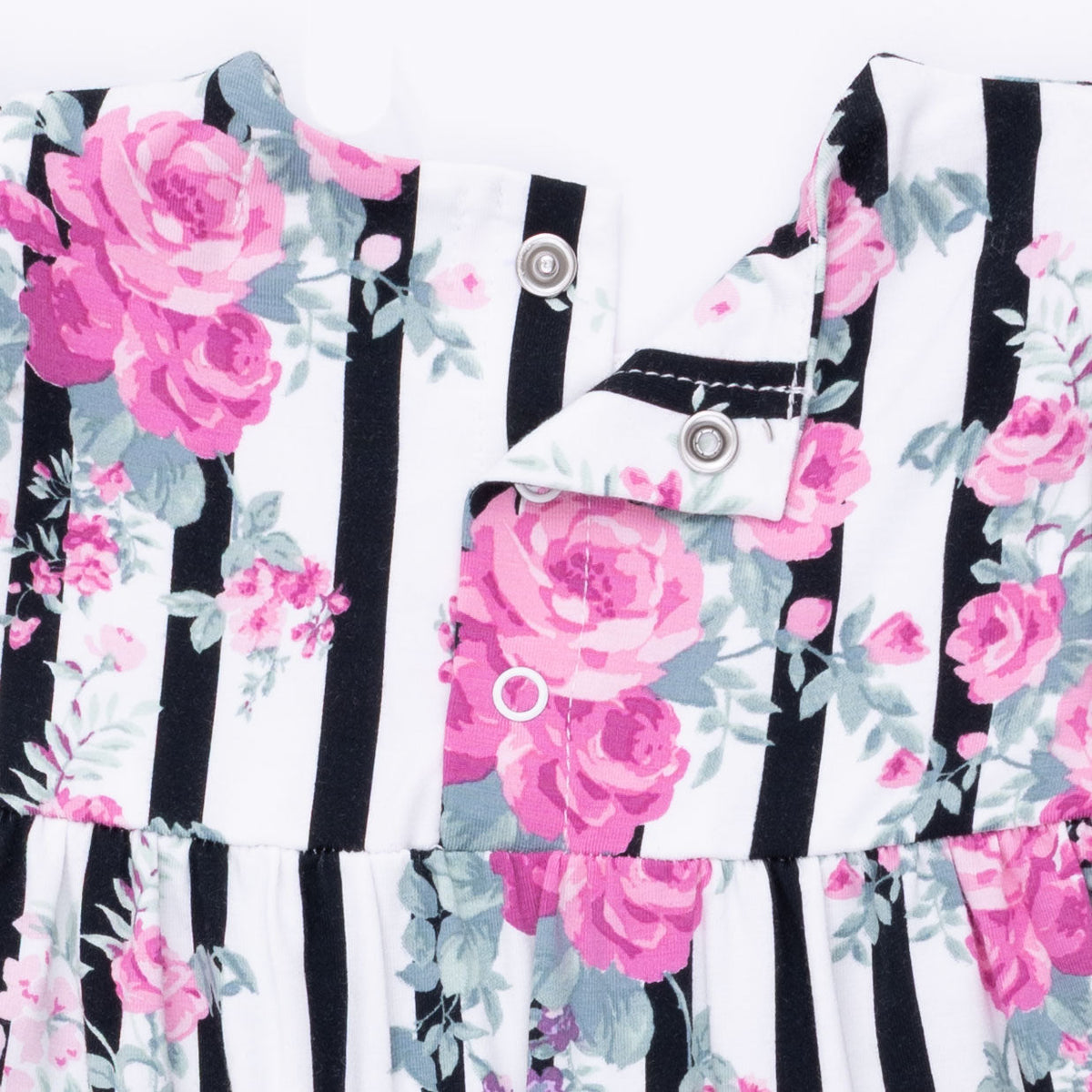 Cabbage Rose Stripe - Ruffle Sleeve Snap Romper by Angel Dear