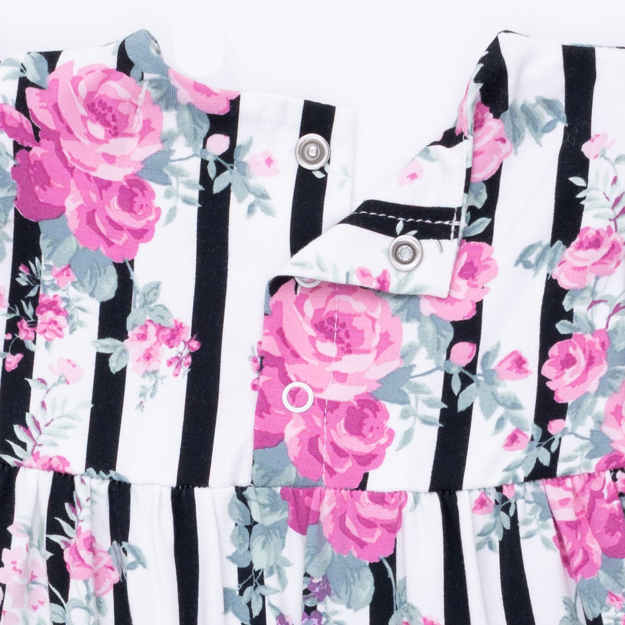 Cabbage Rose Stripe - Ruffle Sleeve Snap Romper by Angel Dear