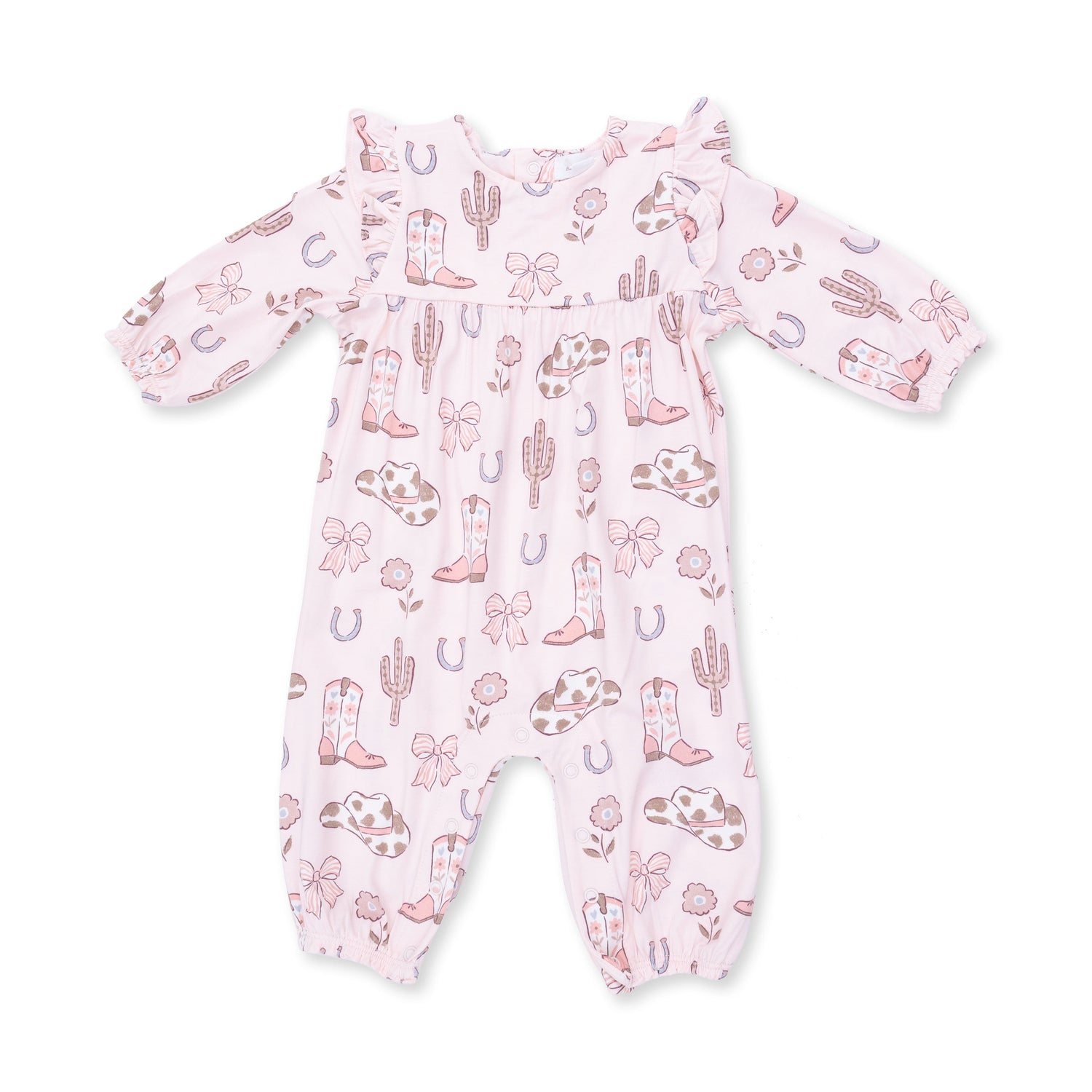 Viscose Bamboo Ruffle Snap Romper - Cowgirl Boots by Angel Dear (view 2 of 4)