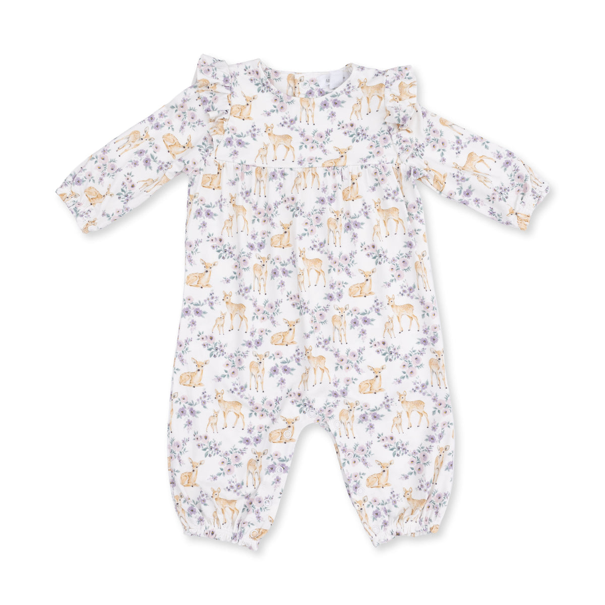 Floral Deer - Ruffle Sleeve Snap Romper by Angel Dear