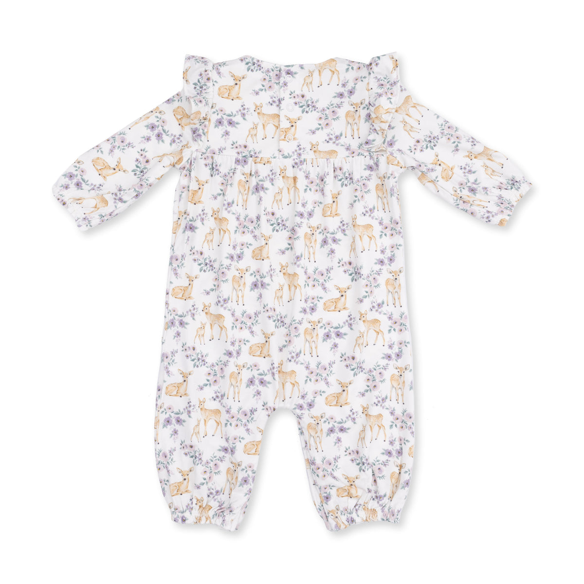 Floral Deer - Ruffle Sleeve Snap Romper by Angel Dear