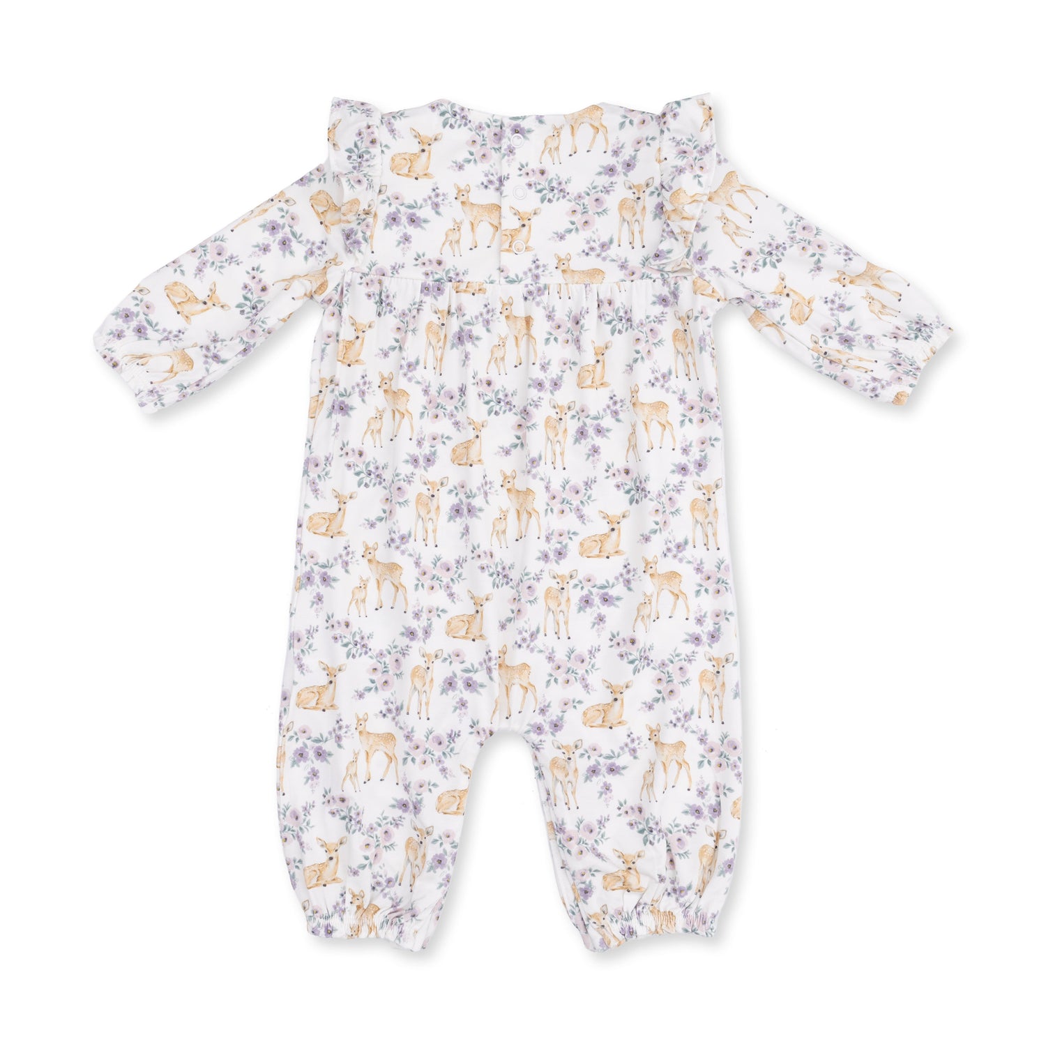 Floral Deer - Ruffle Sleeve Snap Romper