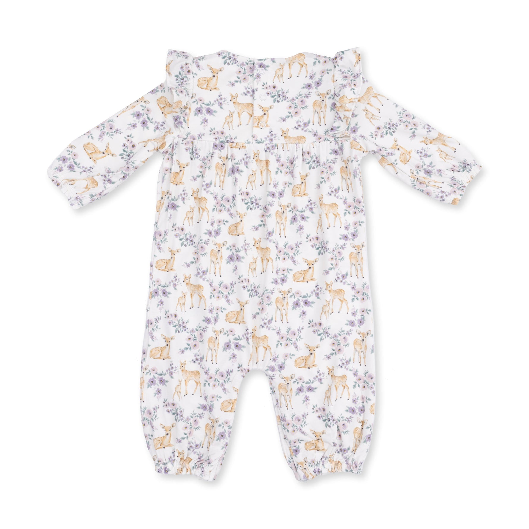 Floral Deer - Ruffle Sleeve Snap Romper by Angel Dear