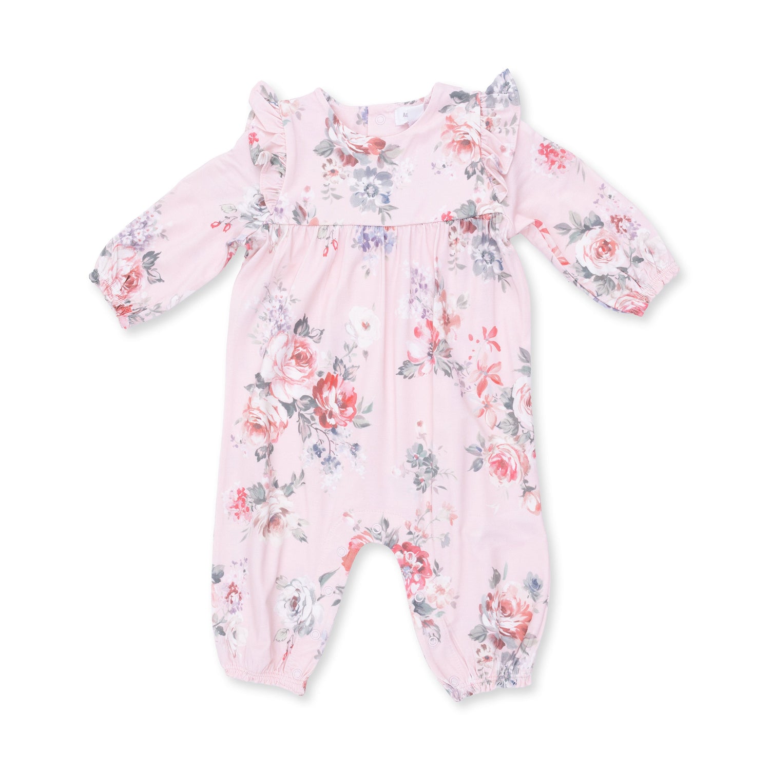 Painterly Rose Bouquets - Ruffle Sleeve Snap Romper by Angel Dear (view 2 of 5)