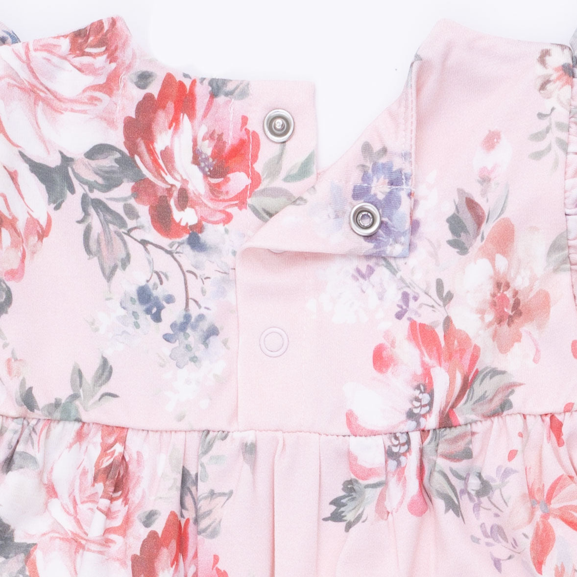 Painterly Rose Bouquets - Ruffle Sleeve Snap Romper by Angel Dear