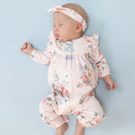 Painterly Rose Bouquets - Ruffle Sleeve Snap Romper by Angel Dear