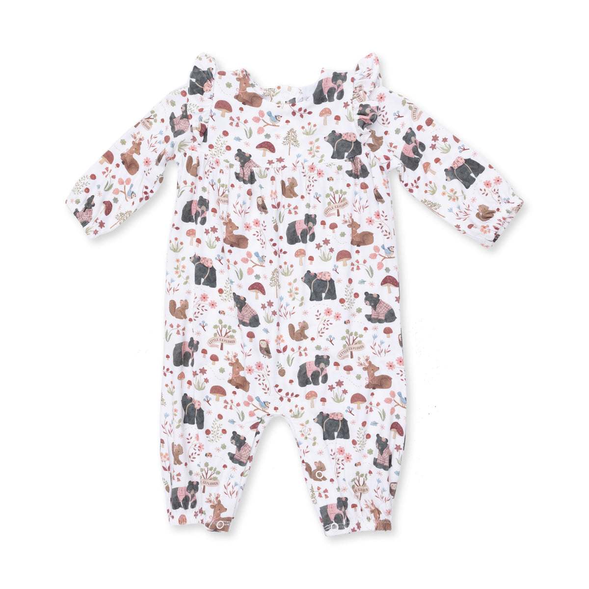 Southern Woodland Animals Pink - Ruffle Sleeve Snap Romper by Angel Dear