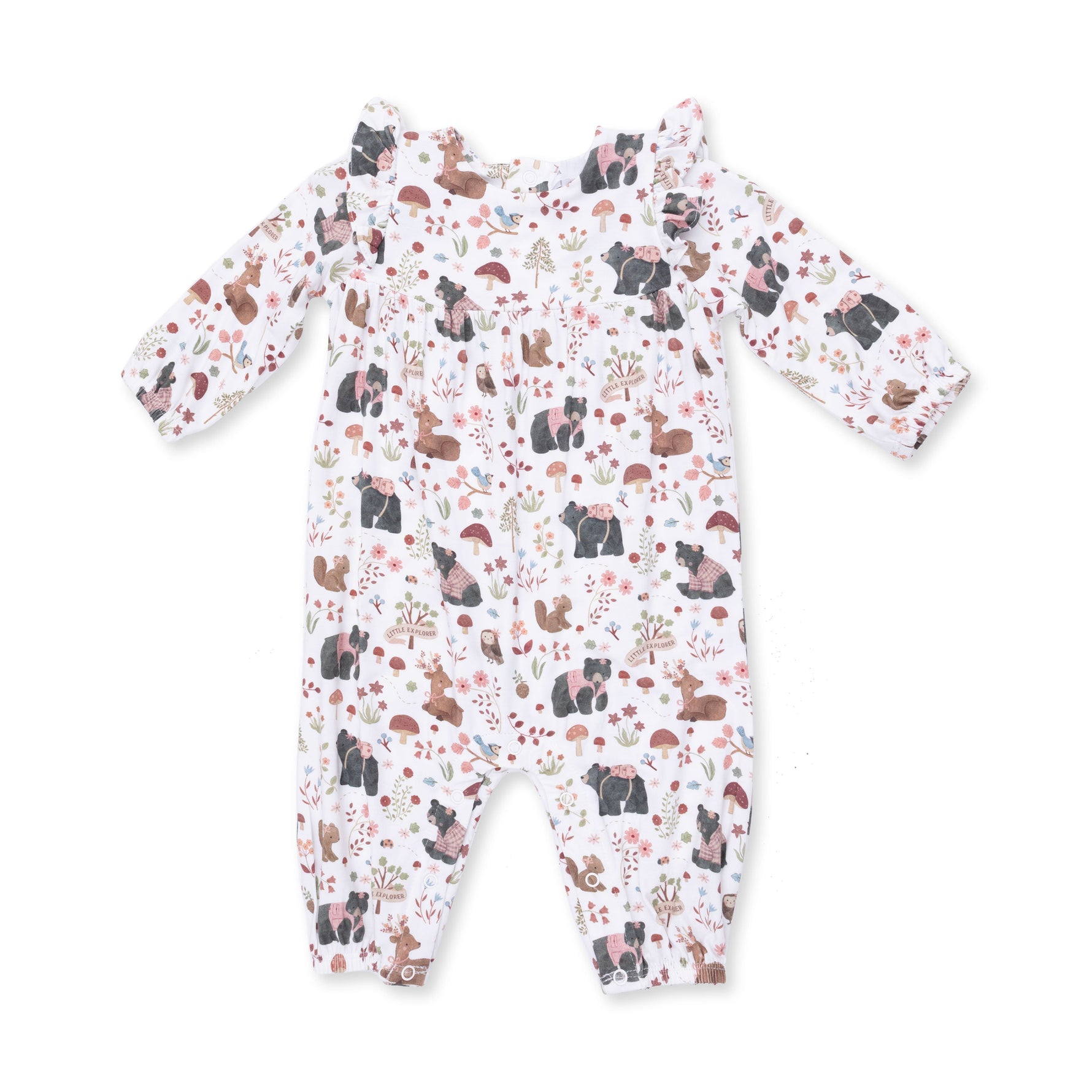 Southern Woodland Animals Pink - Ruffle Sleeve Snap Romper by Angel Dear