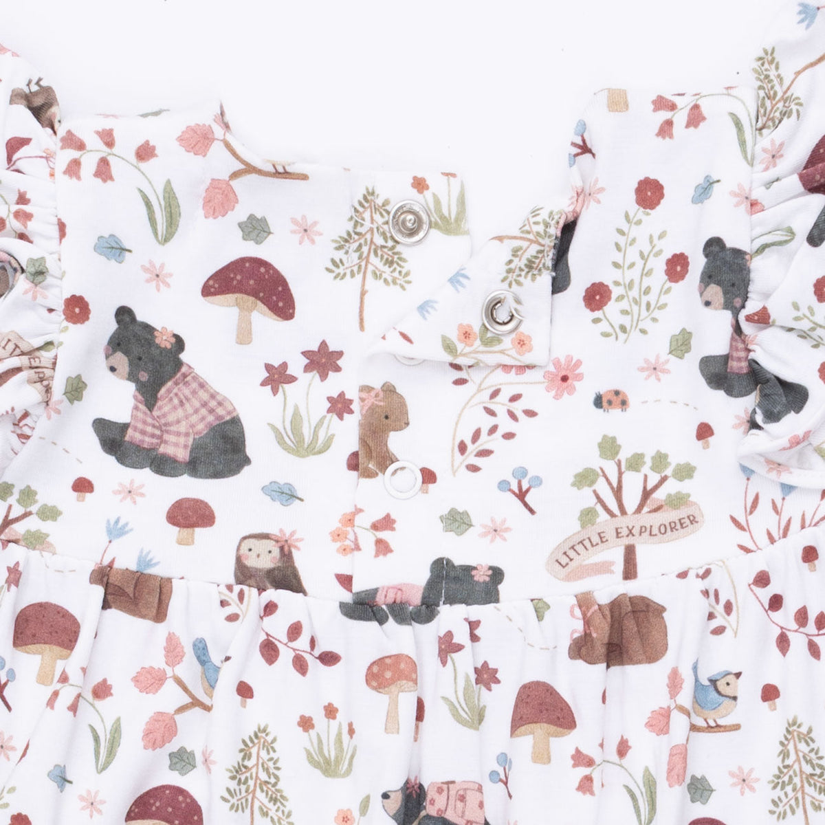 Southern Woodland Animals Pink - Ruffle Sleeve Snap Romper by Angel Dear