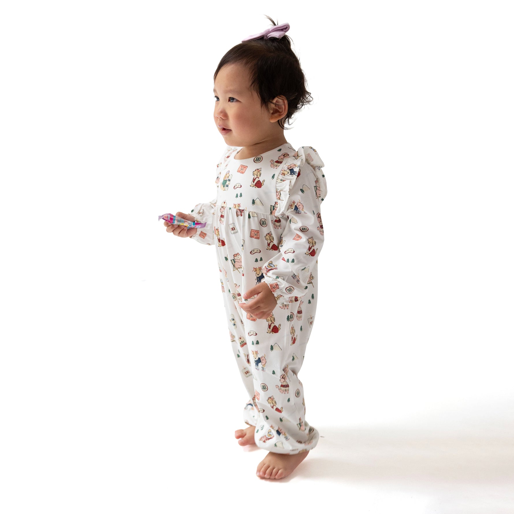 Winter Sports Dogs Pink - Ruffle Sleeve Snap Romper by Angel Dear (view 1 of 5)