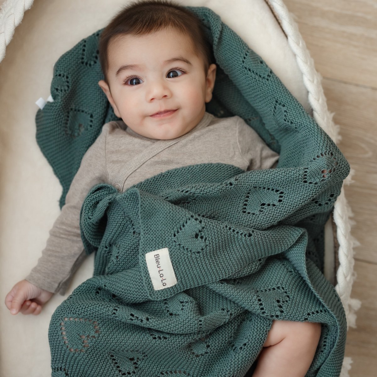 Bleu La La 100 Percent Cotton Luxury Knit Heart Swaddle Baby Blanket - Everetts Place Boutique - 
